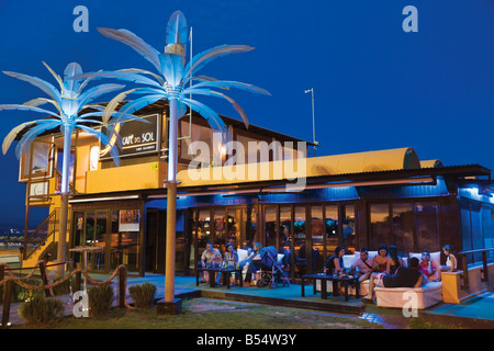 Torremolinos Malaga Province Costa del Sol Spain Cafe del Sol on Los Alamos beach at night Stock Photo