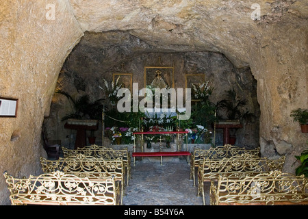 Landscape view of Church of the Virgin of the Rock Mijas village Spain Santisima Virgen de la Pena Stock Photo