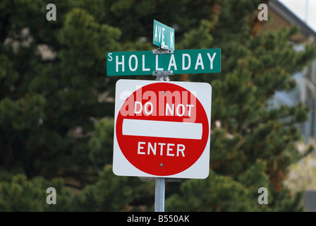 Two street signs reading holiday and do not enter,f Eureka, California,USA Stock Photo