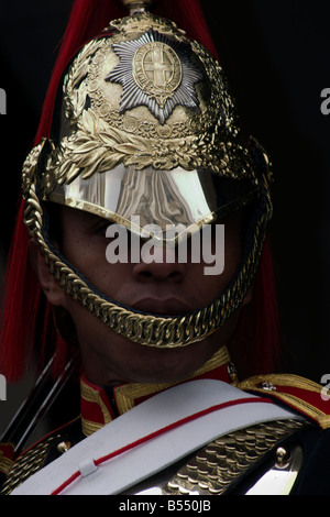 Portrait of west indian british soldier of the blues and royals helmet uniform Stock Photo