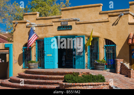 Colorful adobe storefront of store in Old Town Plaza Albuquerque NM Stock Photo