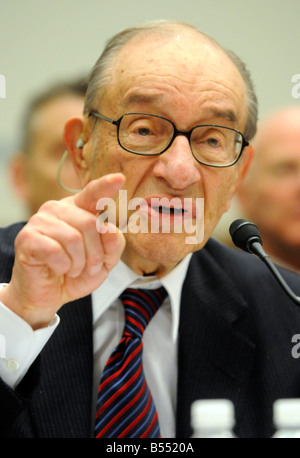 Former Federal Reserve Chairman Alan Greenspan speaks before the House Oversight and Government Reform Committee Washington DC Stock Photo