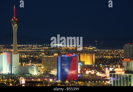 View from Casino Rio Suites Voodoo Lounge to Stratosphere Tower Casinos in Las Vegas Nevada USA Stock Photo