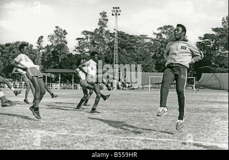 Brazilian football hero Pele conducting a youth coaching clinic in Nairobi Kenya in 1976 Stock Photo