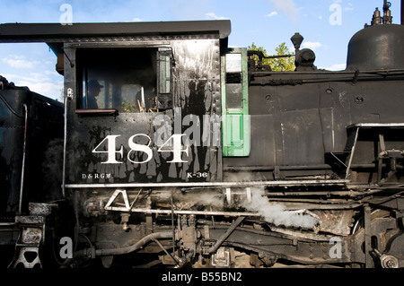 Close up of Old fashioned vintage locomotive train engine Stock Photo