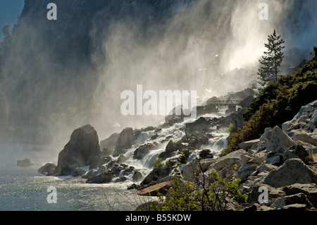 Wapama Falls at Hetch Hetchy Reservoir Stock Photo