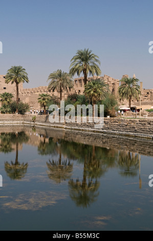 View the Sacred Lake of Precinct of Amun-Re at the Karnak Temple Complex near Luxor Egypt Stock Photo