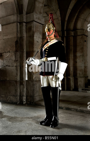 A member of the trooper of the Household Cavalry of the British Army guarding the Horse Guards in London England Stock Photo