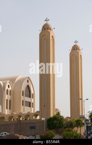 View of the Coptic orthodox cathedral of the Archangel Michael in the city of Aswan Southern Egypt Stock Photo