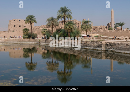 View the Sacred Lake of Precinct of Amun-Re at the Karnak Temple Complex near Luxor Egypt Stock Photo