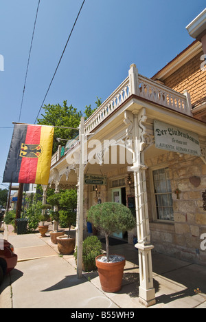 Texas Hill Country Fredericksburg Der Lindenbaum german cuisine restaurant flag Stock Photo