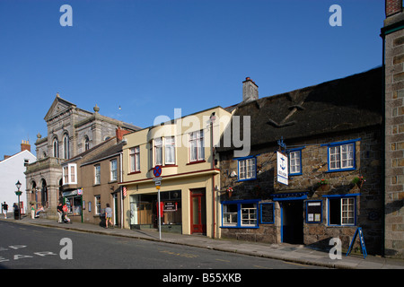 Helston Coinagehall Street Blue Anchor Inn typical houses Cornwall UK Stock Photo