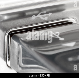 A wireless computer mouse and USB receiver on a white background Stock ...