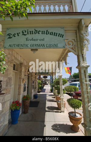 Texas Hill Country Fredericksburg Der Lindenbaum german cuisine restaurant flag Stock Photo