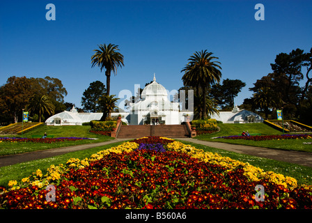 California San Francisco Floral display in front of the Conservatory of Flowers in Golden Gate Park. Stock Photo