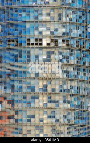 Glass Facade of Modern Torre Tower Agbar Skyscraper at Plaça de les Glòries Catalanes in Barcelona Catalonia Spain Stock Photo