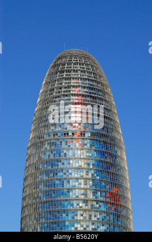 Modern Torre Tower Agbar Skyscraper at Plaça de les Glòries Catalanes in Barcelona Catalonia Spain Stock Photo