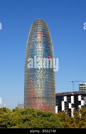 Modern Torre Tower Agbar Skyscraper at Plaça de les Glòries Catalanes in Barcelona Catalonia Spain Stock Photo