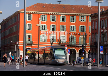 France French Reviera Nice Place Massena new tram Galeries Lafayette Stock Photo