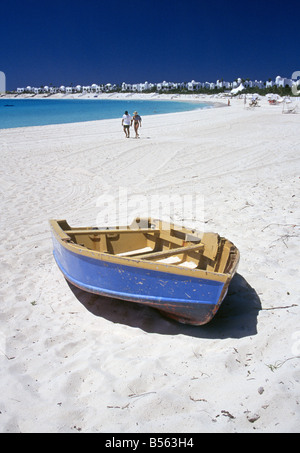 A beach scene at the Cap Juluca resort on a beautiful white beach in Anguilla Stock Photo
