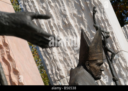 A statue representing late Polish pope John Paul 2, in the courtyard of St Stanislas church, in Krakow, Poland. Stock Photo