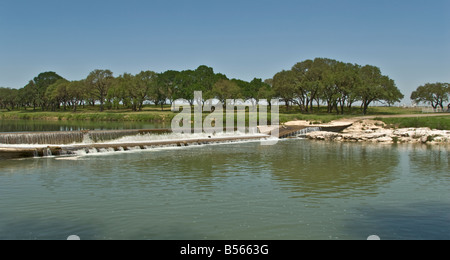 Texas Hill Country Stonewall Lyndon B Johnson National Historical Park ranch roadway across the Pedernales River Stock Photo