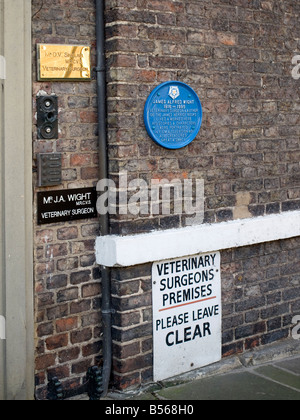 Signs at the door of the James Herriot museum formerly the veterinary practice of author Alf Wight Stock Photo