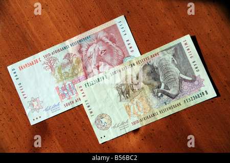 South African 20 and 50 Rand on table Stock Photo