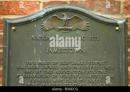 Historic Jamestowne marker plaque National Historic Site Jamestown Virginia APVA ownership Stock Photo