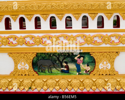 Buddhist morals painting on temple in Thailand Stock Photo