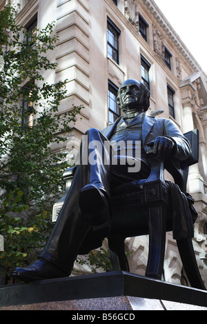 Statue of George Peabody (1795 - 1869) an American philanthropist in Threadneedle Street City of London England Stock Photo