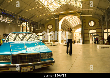 Art installations at Le Cent Quatre restored funeral parlour modern Arts Centre Paris France Stock Photo