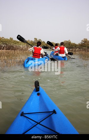 Kajak tour at Sir Bani Yas Island private game reserve in the persian gulf near Abu Dhabi United Arab Emirates Stock Photo