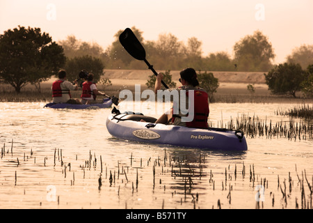 Kajak tour at Sir Bani Yas Island private game reserve in the persian gulf near Abu Dhabi United Arab Emirates Stock Photo