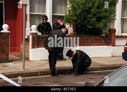 Gowan Avenue in Fulham showing police activity in April 99 where TV presenter Jill Dando was murdered outside her home Stock Photo