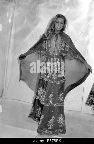 Fashion Shoot: Models: Paris - Spring/Summer 1975: An Embroided Evening Dress by Ted Lapidus. January 1975 75-00542-001 Stock Photo