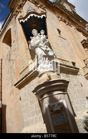 'Madonna and child' statue at the Carmelite church, Mdina, Malta. Stock Photo