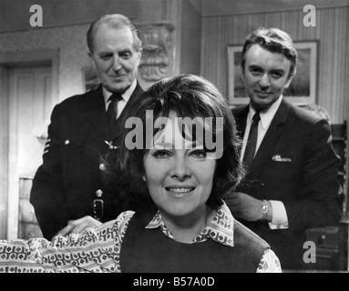 The famous Dixon of Dock Green Trio back on your screens soon. Jack Warner as Dixon, Jeanette Hutchinson as Mary, and Peter Byrne as Andy Crawford. August 1969 P005292 Stock Photo