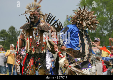 Native Americans dance in full traditional regalia at the 8th Annual Red Wing PowWow in Red Wing Park Virginia Beach Virginia Stock Photo