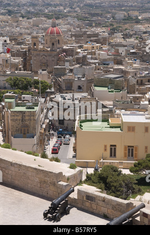 St. George's Basilica from the ramparts of the Citadel, Victoria (Rabat), Gozo, Malta, Europe Stock Photo