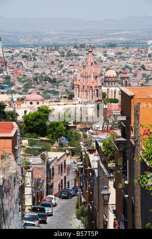 View from the Mirador of town and La Parroquia church, San Miguel de Allende (San Miguel), Guanajuato State, Mexico Stock Photo