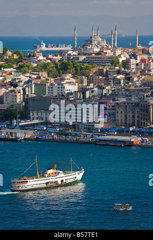 Elevated view over the Bosphorus and Sultanahmet from the Galata Tower, Istanbul, Turkey, Europe Stock Photo