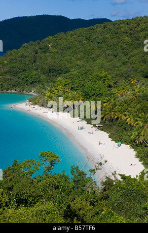 Elevated view over the world famous beach at Trunk Bay, St. John, U.S. Virgin Islands, West Indies, Caribbean, Central America Stock Photo