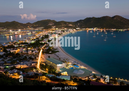 Elevated view over Great Bay and the Dutch capital of Philipsburg, St. Maarten, Netherlands Antilles, Leeward Islands, Caribbean Stock Photo