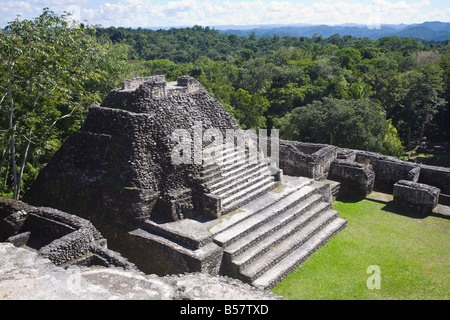 Plaza B temple, Mayan ruins, Caracol, Belize, Central America Stock Photo