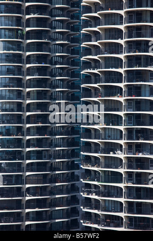 Close-up of Marina City's twin towers, Chicago, Illinois, United States of America, North America Stock Photo