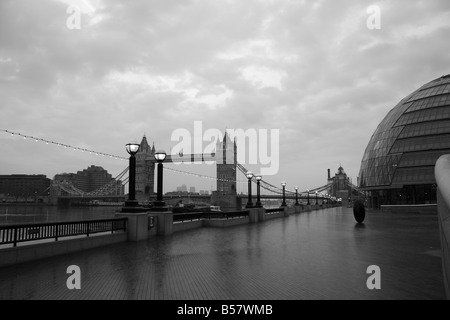 City Hall and Tower Bridge, London, England, United Kingdom, Europe (Black & White) Stock Photo