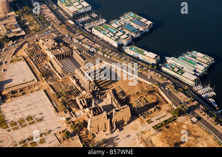 Aerial view of Luxor Temple and the River Nile, Luxor, Thebes, UNESCO World Heritage Site, Egypt, North Africa, Africa Stock Photo