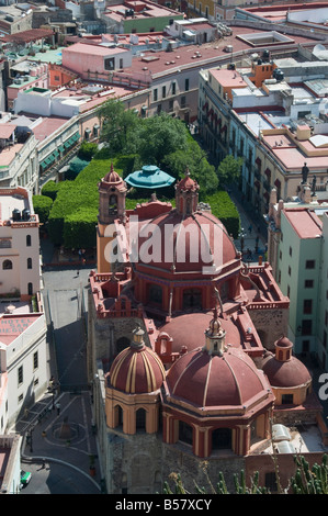 View of city from the Pipila monument with Iglesia de San Diego church, Guanajuato, Guanajuato State, Mexico Stock Photo