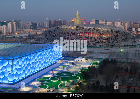 The Water Cube National Aquatics Center swimming arena and National Stadium at the Olympic Park, Beijing, China, Asia Stock Photo